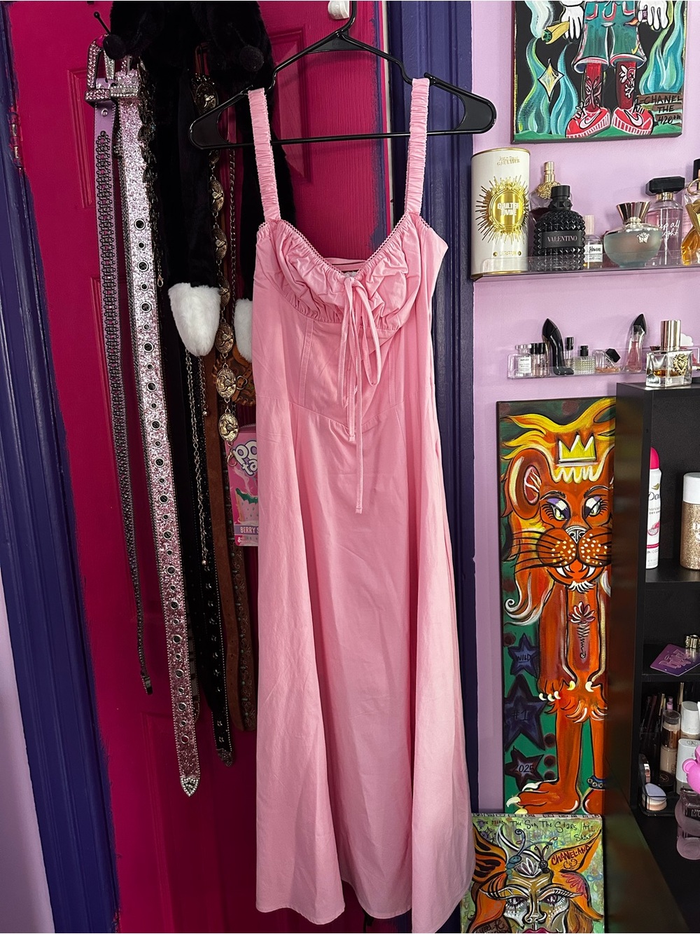iris Pink Midi Dress with Ruched Bodice